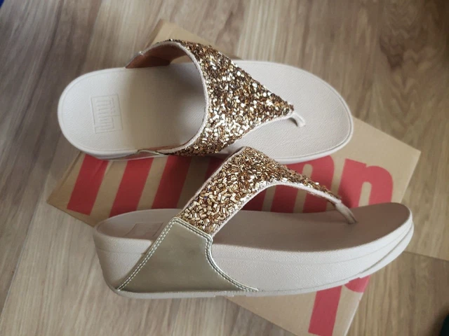 FitFlop Lulu Shimmer Foil Toe Thongs Sandals Gold Comfort Great Look US 7 $95