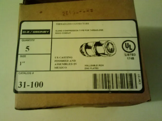 Brand New O-Z Gedney 1"  EGS Threadless Connectors 31-100 Quantity of 5