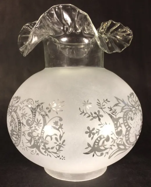 New 4" Fitter Etched Filigree Glass Gas Globe Lamp Shade w/ Crimped Top 8.5" Ht. 3