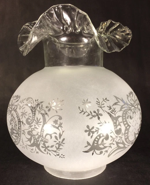 New 4" Fitter Etched Filigree Glass Gas Globe Lamp Shade w/ Crimped Top 8.5" Ht. 3