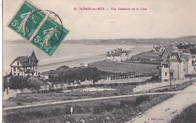 CPA 50 Env. Donville Granville ST-PAIR s/MER Vue Générale de la Côte Villas 1912