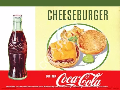 POSTER DIN A4 Werbung Advertising vintage ART USA 1950's Coca Cola Cheeseburger 