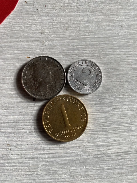 1925 Austria 10 Groschen, 2957 2 Groschen, 1988 1 Shilling Coins