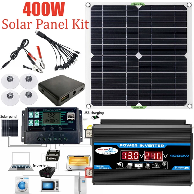 4000W Complete Solar Panel Kit with Controller & Inverter Home 110V Grid System