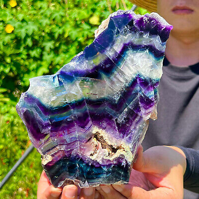 1.97LB Natural beautiful Rainbow Fluorite Crystal Rough stone specimens cure 470