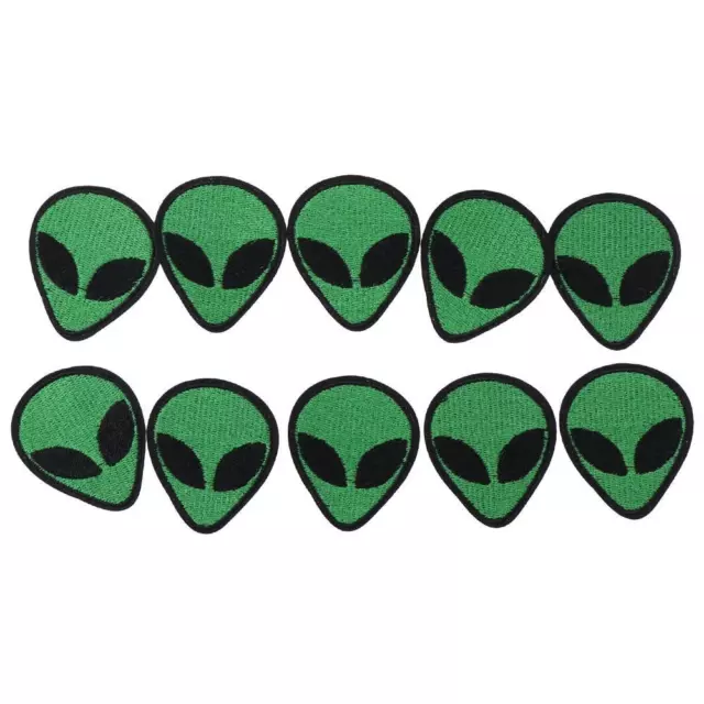 10PCS Green Alien Head Embroidered Patch  UFO Jeans Sew on  DIY