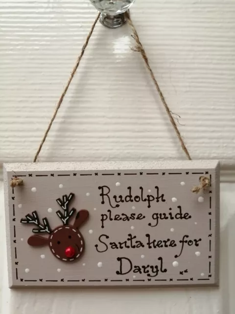 * Hecho a mano Personalizado Placa de Navidad Rudolph Regalo Regalo Shabby Chic 3