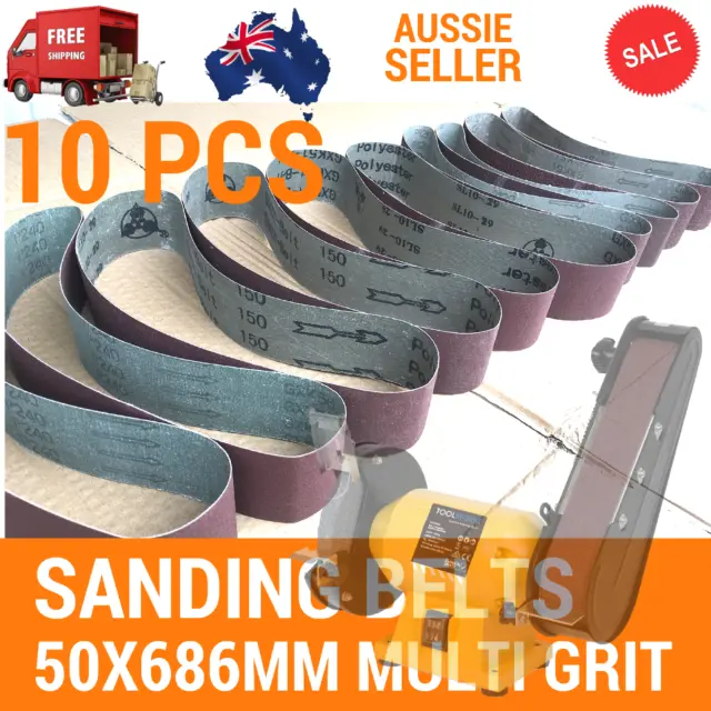 10X Sanding Belts 50x686mm Cloth Backed Mixed Grit Linisher Sander Bench grinder