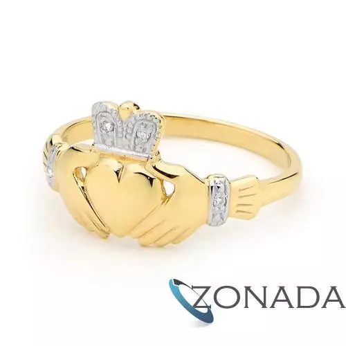 CLADDAGH Diamond 9ct 9k Solid Yellow Gold Ring Size P 7.75 25116