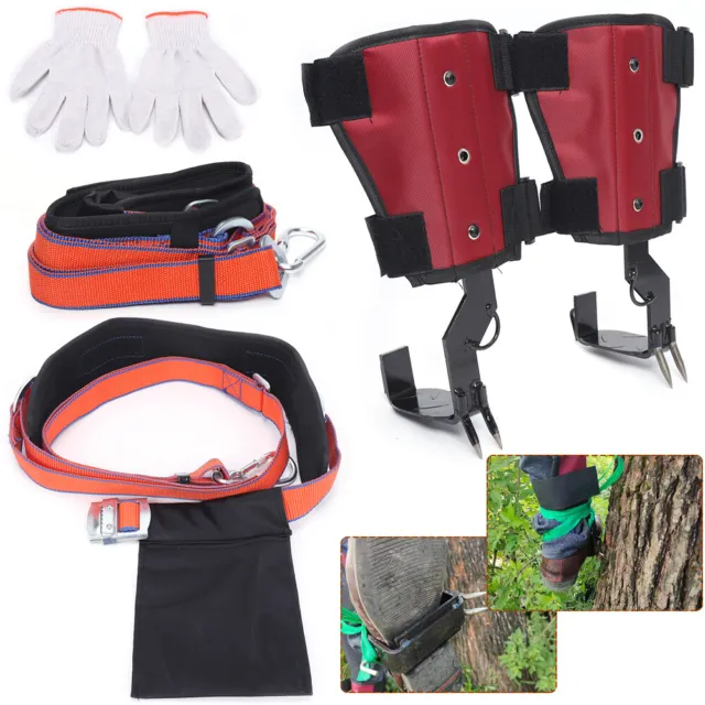 Adjustable Double Gears Tree Climbing Spike Safety Lanyard Rope Rescue Belt Kit