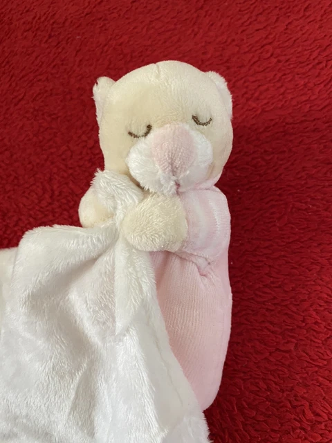 🇫🇷 Doudou Kimbaloo OURS ROSE ENDORMI BONNET RAYURE MOUCHOIR BRODÉ Comme NEUF