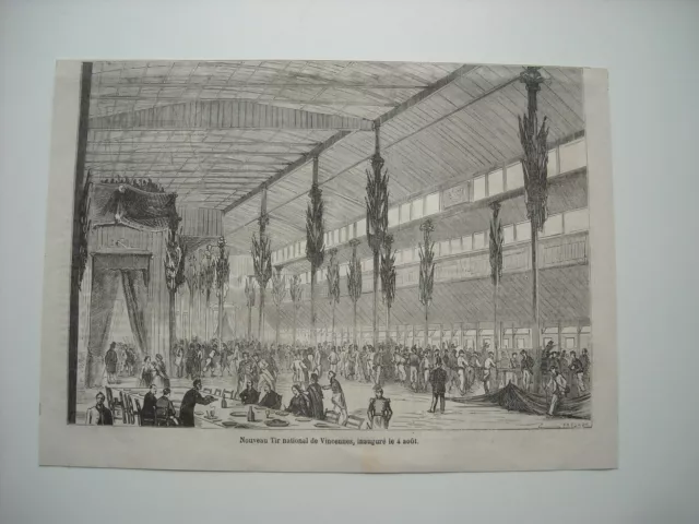Gravure 1861. Nouveau Tir National De Vincennes, Inaugure Le 4 Aout.