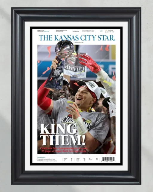 2020 Kansas City Chiefs Super Bowl LIV Framed Newspaper Print Cover Arrowhead St