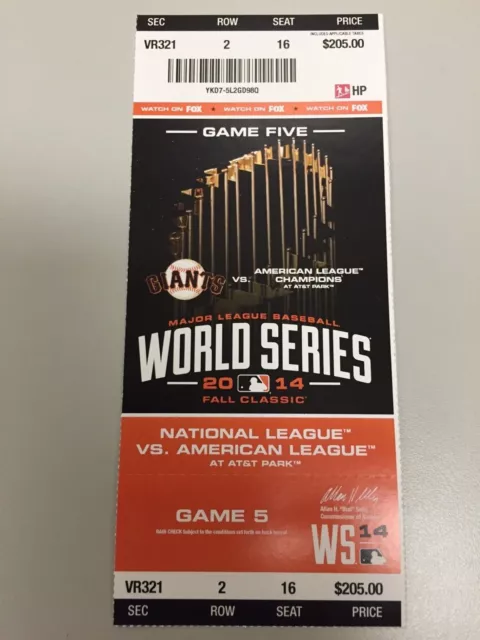 San Francisco Giants Vs Kansas City Royals World Series Ticket Stub Game #5