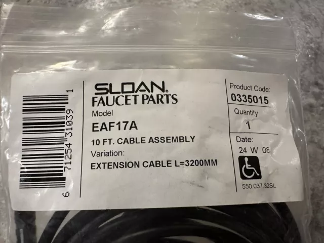 Sloan Faucet Parts- EAF17A 10Ft Cable Extension Assembly -0335015