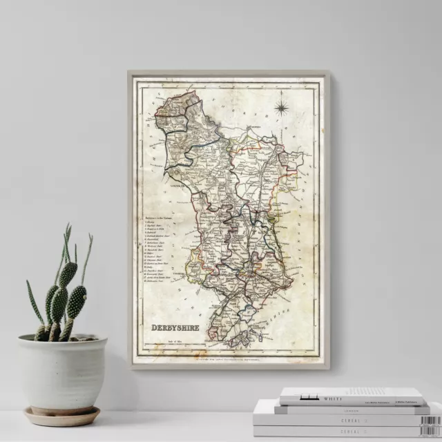 Vintage Map of Derbyshire From 1848 Photo Print Poster Gift Old Ancient Historic