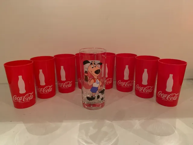 Coca Cola Glas, World Cup / USA 1994 + 8 Coca Cola Drinkbecher - Hartplastik