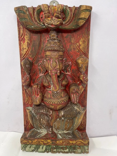Old Wooden Hand Carved God Ganesha Wall Hanging Art Statue Collectible NH 1808