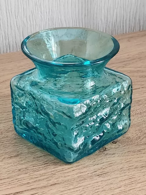 Vintage Dartington Frank Thrower Glass Kingfisher Polar Square Vase - 9cm Tall