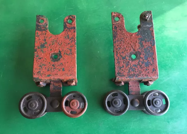 Antique Pair BARN DOOR ROLLERS OLD TROLLEY WHEELS RARE STYLE