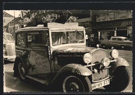 Auto BMW 3 /20 1932 /34, Wagen mit Beschriftung Erotic-Express, Ansichtskarte