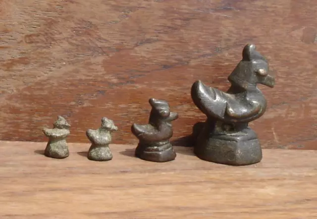 A Set Of 4 Antique Bronze Opium Weight, Bird
