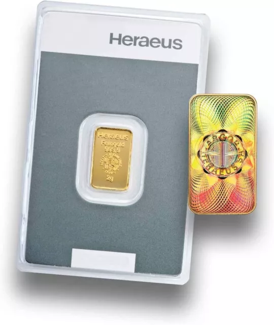 2 g Gramm Goldbarren Kinebar Heraeus Feingold 999.9 mit Zertifikat in Blister