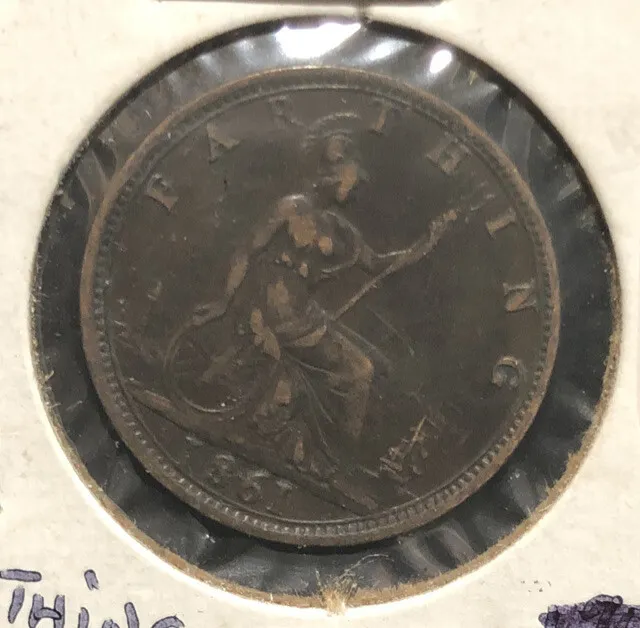 1861 Great Britain Farthing 1/4d Queen Victoria Bronze Coin-KM#747.2