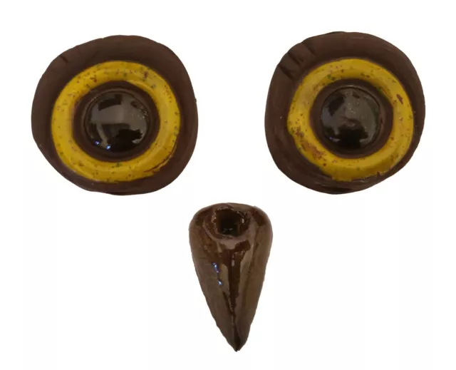 Vintage O-Henry Ceramic Owl Eyes & Beak Beads Set for Macrame Owl