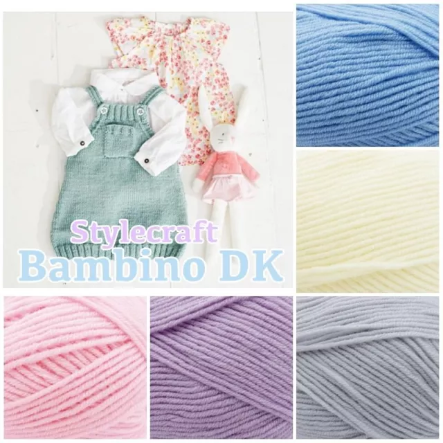 Stylecraft BAMBINO DK Double Knitting Soft Acrylic Pastel Colour Baby Yarn 100g