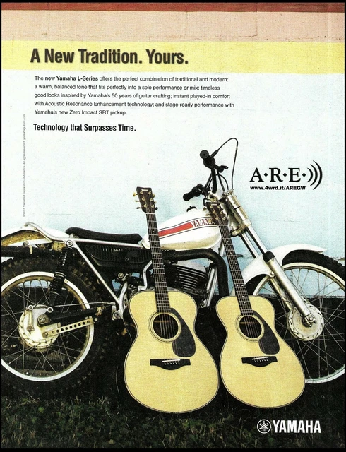 Yamaha L-Series acoustic guitar with dirt bike advertisement 2014 ad print