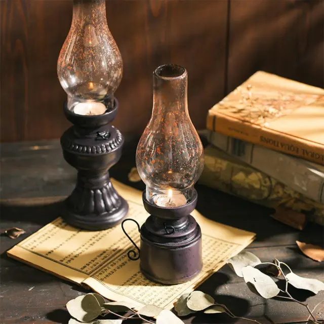 Creative Resin Kerosene Lamp Retro Style Candle Holder Vintage Candlestick Home