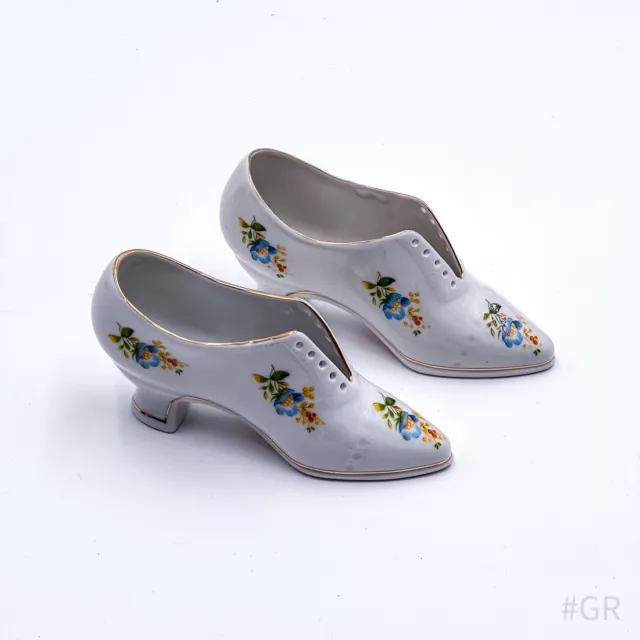 2x Vintage ARPO Porcelana Zapato Con Decoración Flor Blanco & Oro (13 X 5,5CM ) 3