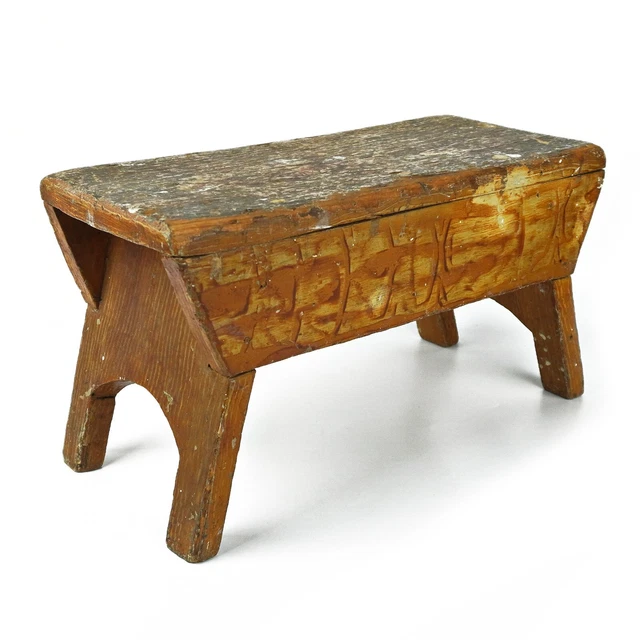 Antique Primitive Wood Grain Painted Cricket Stool