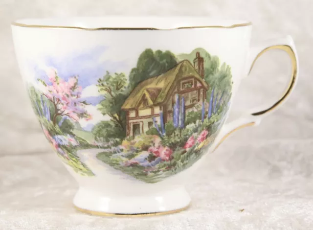 Royal Vale china Tea cup Saucer round Side Plate Trio cottage scene no 2