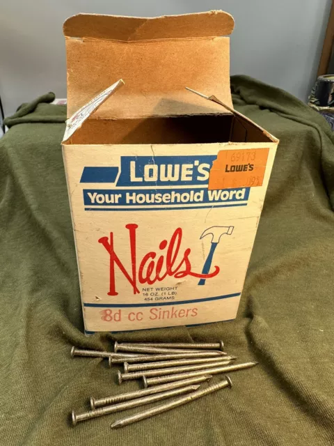 Vintage box of nails - Lowe's Your Household Word.  Open box.  6D Finishing 2in.
