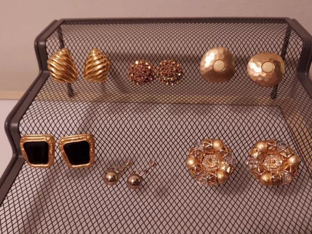 vintage clip earrings assorted cream black enamel rhinestone gold ball beads