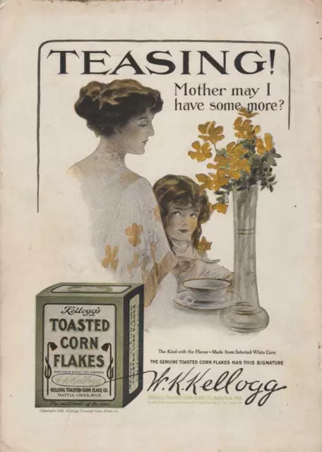 Kellogg Corn Flakes 1910 PRINT AD FROM MAGAZINE Henry Hutt Art