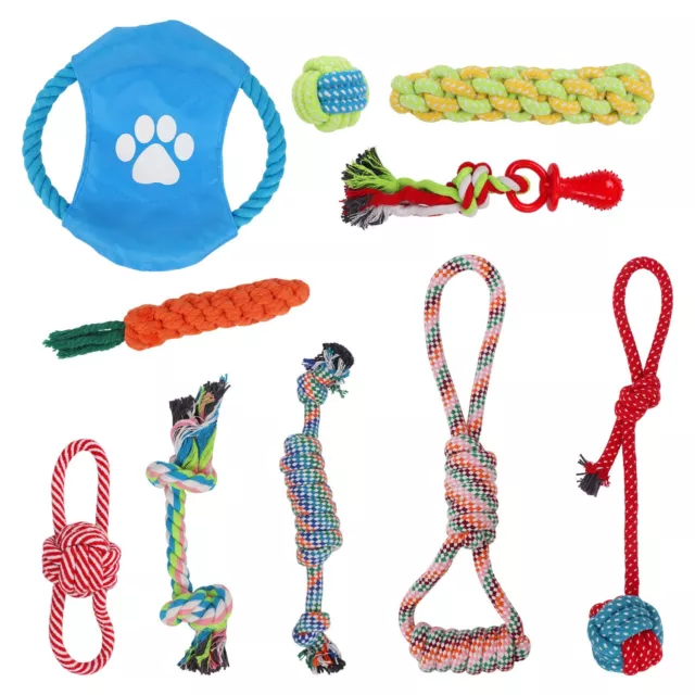 10 PCS Dog Rope Toys Pet Toy Rope Chew Squeaky Fetch Ball Training Play Bundle