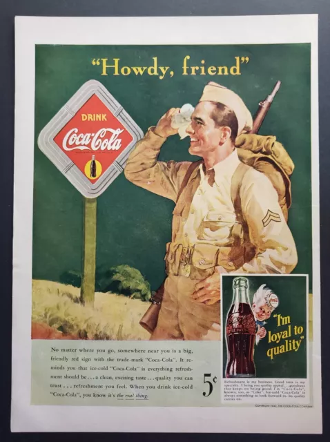 1942 Print Ad Coca-Cola Pop Soda Soldier Saluting Loyal To Quality WWII