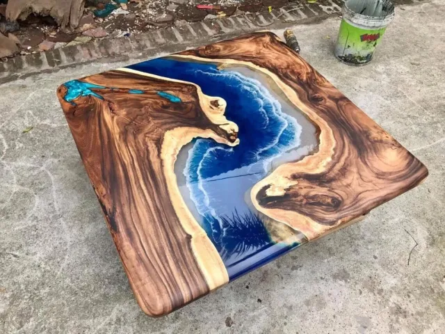 Ocean Epoxy Resin Dining Table, Kitchen Slab Table, Counter Desk Table, Home Dec