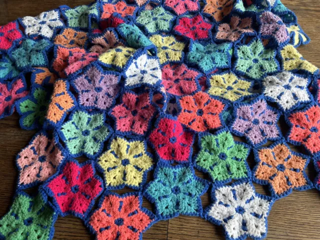 Rare Star Flower Hippie Crochet Throw Blanket Afghan Handmade 63x44 Granny