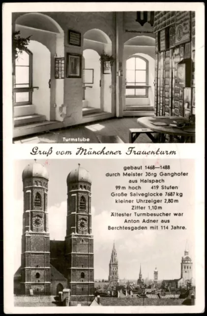 München Frauenkirche, Turmstube - 2 Bild 1949  Roter Stempel Turmbesteigung 2