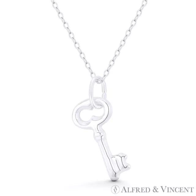 Skeleton Key-to-Heart Love Charm Pendant & Necklace in Italy 925 Sterling Silver