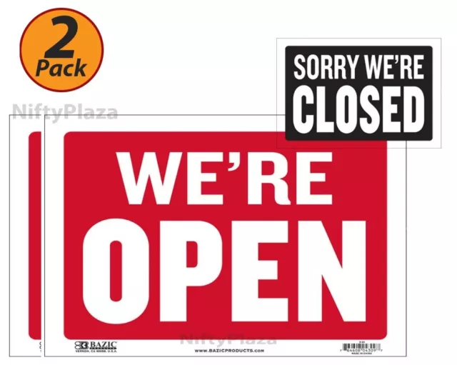 2 Pack Open Sign with Closed Sign On Back 9" X 12" Durable Plastic