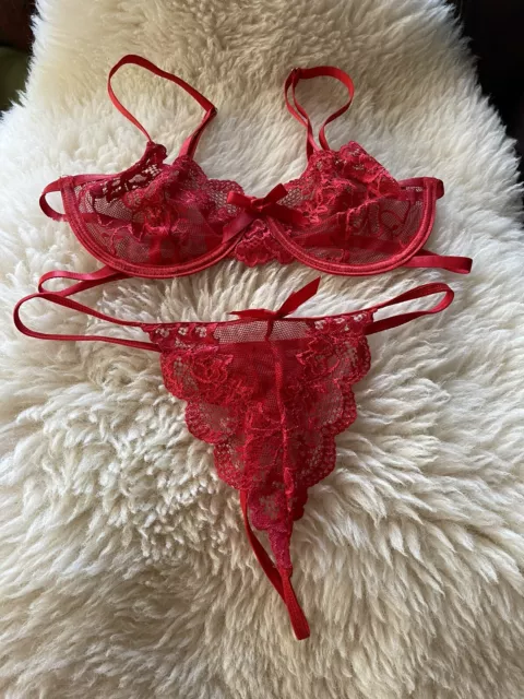 Shein Bra Thong Sexy Red Lingerie Set Size Large 
