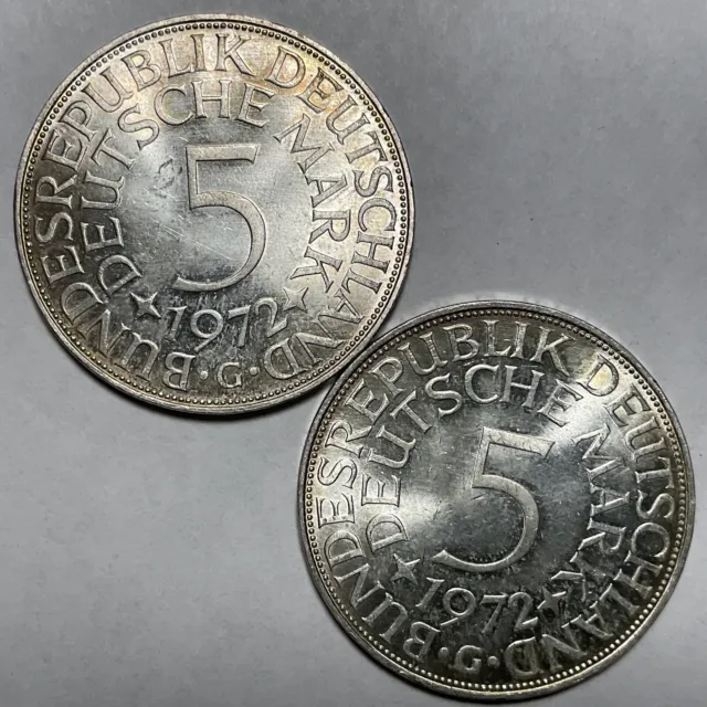 1972-G *Germany Silver 5 Marks Lot* Unc (Lot Of 2 Coins) ~Nr~ #556
