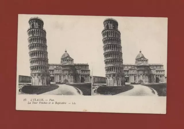 Italien - Karte Stereoskopische - Pisa - La -umfang Schiefe Und das Baptisterium