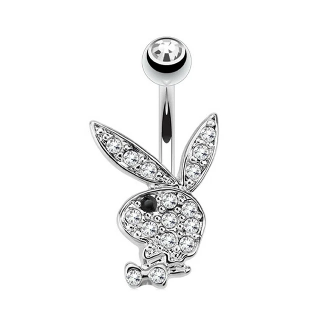 Bunny Dangle Belly Ring Paved CZ Gems Surgical Steel Pierced Navel New