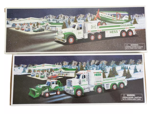 Set of 2 New HESS Toy Truck Sets Truck w/ Tractor & Truck w/ Motorized Airplane